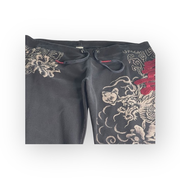 Vintage Y2K: Lucky ☘︎︎ Asian Dragon Red Embroidery Floral Sweatpants ☘︎︎ Black S - Picture 5 of 16
